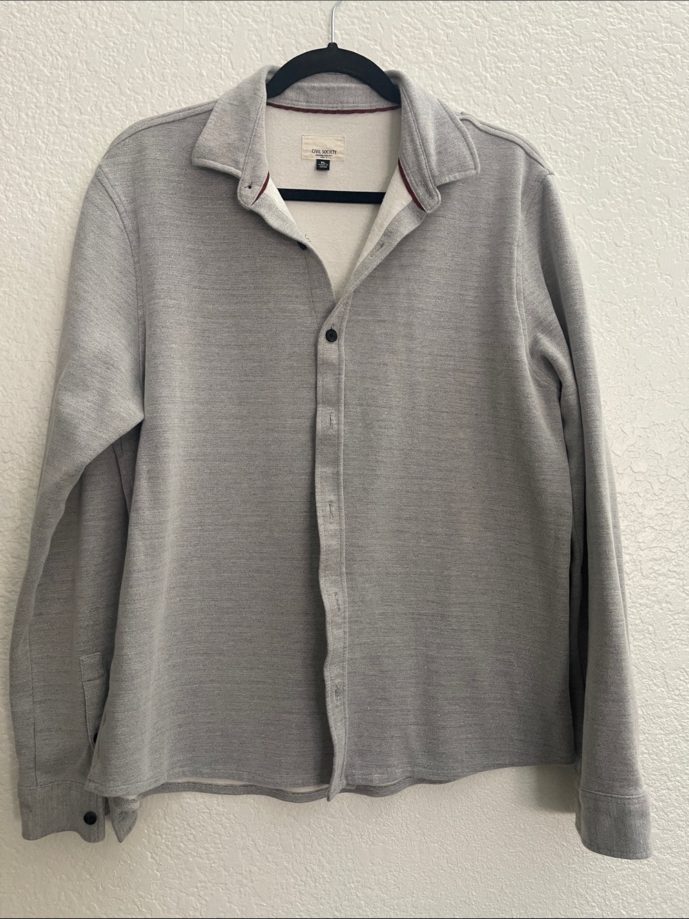 Men's Light Gray Button-Front Shirt Jacket - Casual Collared Layer